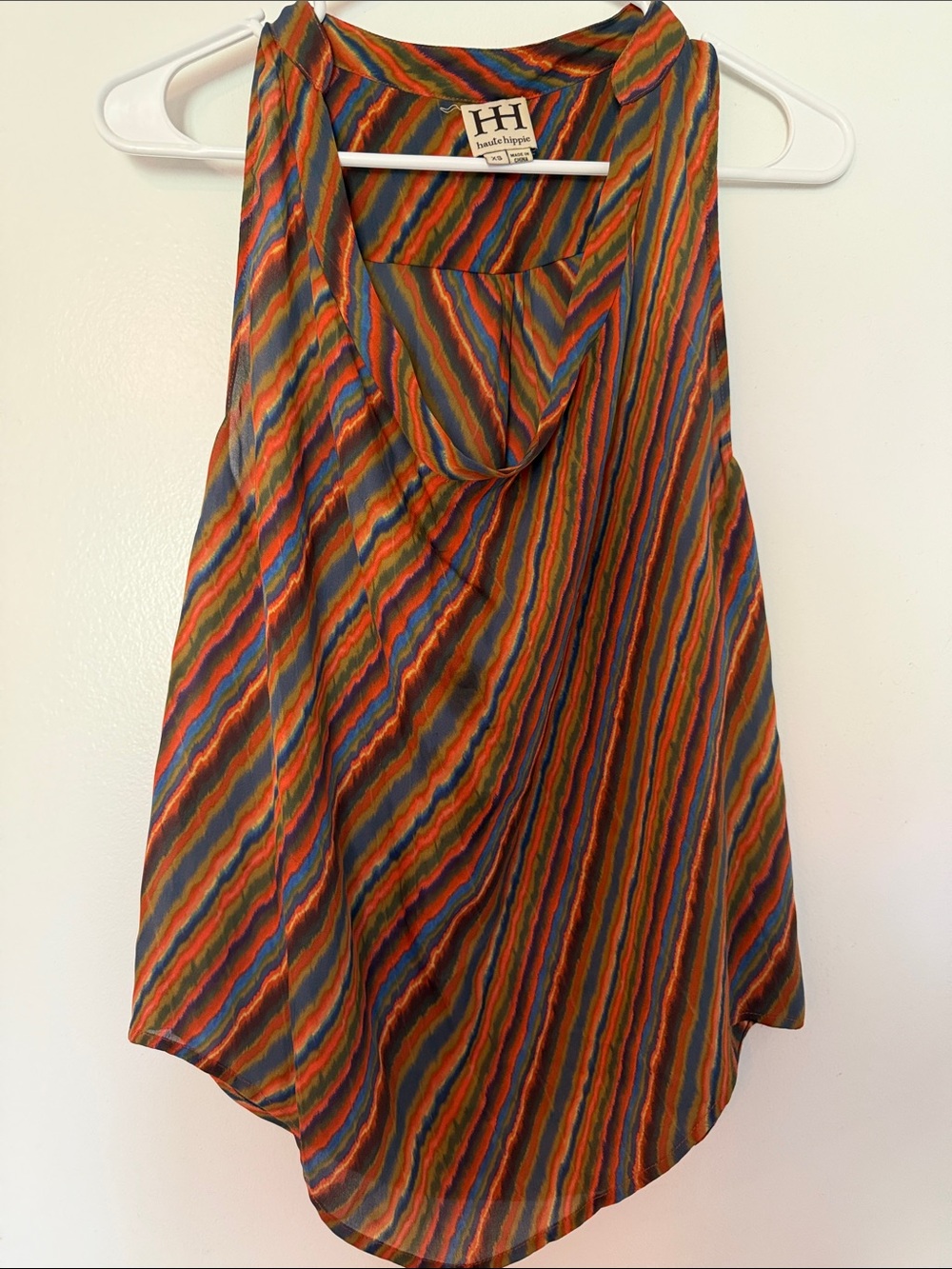 Haute Hippie 100% Silk Cowl Neck Tank Top Multicolor Stripe XSmall